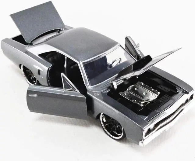 Alt view image 8 of 10 - Dom's Plymouth Road Runner Metallic Gray with Black Hood Stripe "Fast & Furious" Movie 1/24 Diecast Model Car by Jada