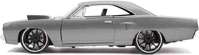 Alt view image 6 of 10 - Dom's Plymouth Road Runner Metallic Gray with Black Hood Stripe "Fast & Furious" Movie 1/24 Diecast Model Car by Jada