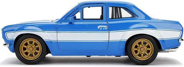 Alt view image 7 of 13 - 1970 brian's ford escort blue with white stripes fast & furious movie 1/24 diecast model car by jada 99572