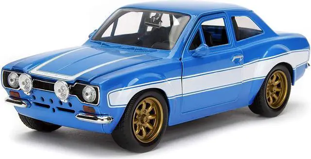 Alt view image 6 of 13 - 1970 brian's ford escort blue with white stripes fast & furious movie 1/24 diecast model car by jada 99572