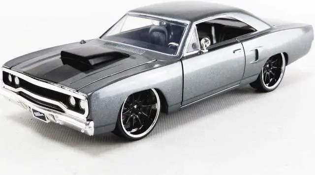 Alt view image 5 of 10 - Dom's Plymouth Road Runner Metallic Gray with Black Hood Stripe "Fast & Furious" Movie 1/24 Diecast Model Car by Jada