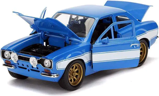Alt view image 9 of 13 - 1970 brian's ford escort blue with white stripes fast & furious movie 1/24 diecast model car by jada 99572