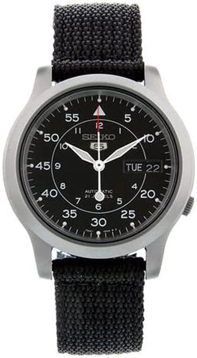 Main image of Seiko 5 Black Dial Black Canvas Strap Automatic Mens Watch SNK809K2