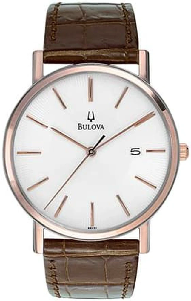 Alt view image 2 of 20 - Bulova Mens Two-Tone Rose Gold Brown Leather Band Quartz Watch 98H51