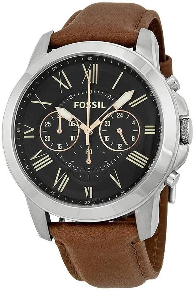Alt view image 13 of 17 - Fossil Grant Chronograph Black Dial Brown Leather Mens Watch FS4813
