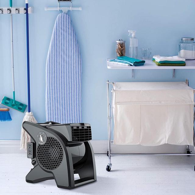 Alt view image 11 of 11 - Lasko High Velocity Fan, 15", 375 CFM, Professional Utility Pivoting Blower Fan with 3 Speeds, 2 Accessory Outlets, 120V, Black, Model U15617