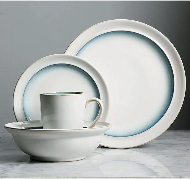 Alt view image 6 of 12 - Gibson 110957.16 Ge Lawson Dinnerware, White Teal - 16 Piece