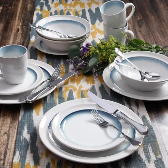 Alt view image 8 of 12 - Gibson 110957.16 Ge Lawson Dinnerware, White Teal - 16 Piece