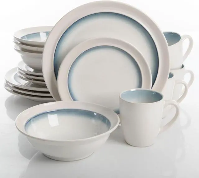 Alt view image 4 of 12 - Gibson 110957.16 Ge Lawson Dinnerware, White Teal - 16 Piece
