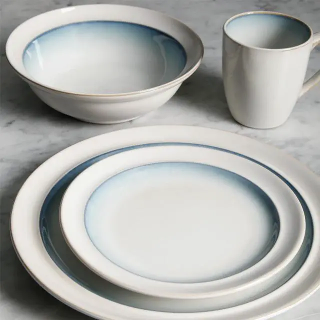 Alt view image 7 of 12 - Gibson 110957.16 Ge Lawson Dinnerware, White Teal - 16 Piece