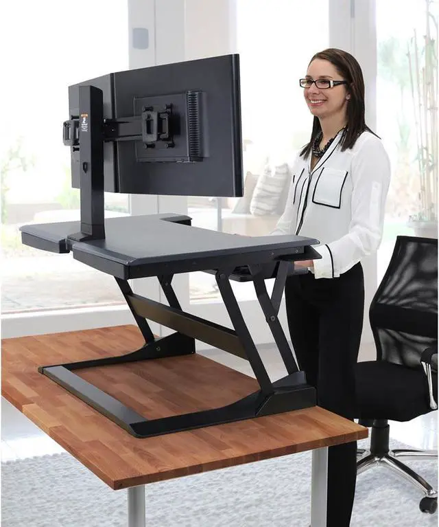 Alt view image 10 of 20 - Ergotron 33-397-085 WorkFit-T, Standing Desk Workstation (Black with Grey Surface)