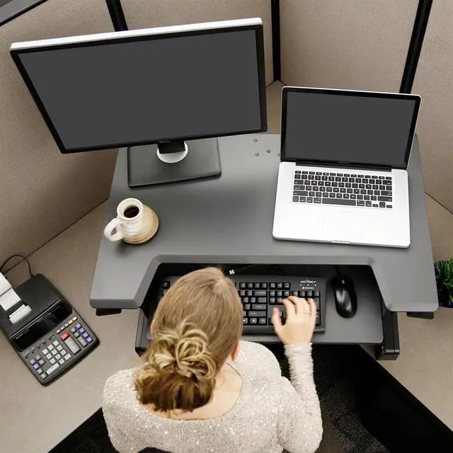 Alt view image 11 of 20 - Ergotron 33-397-085 WorkFit-T, Standing Desk Workstation (Black with Grey Surface)
