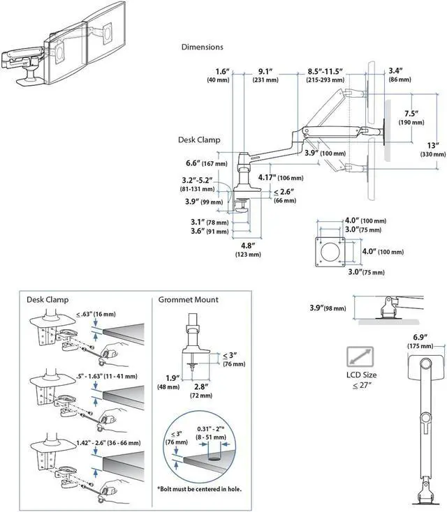 Alt view image 12 of 15 - Ergotron Mounting Arm for Monitor Matte Black 45245224