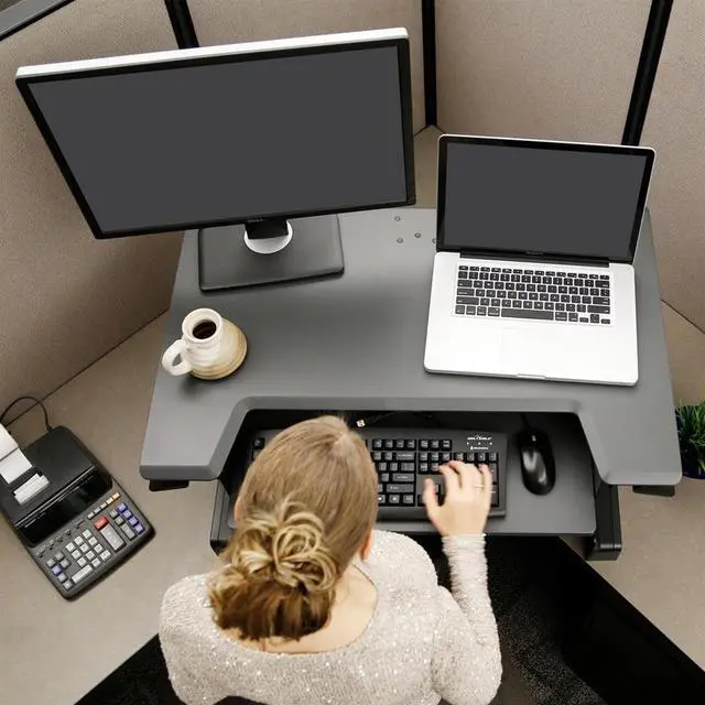Alt view image 14 of 20 - Ergotron 33-406-085 WorkFit-TL, Sit-Stand Desktop Workstation (Black with grey surface)