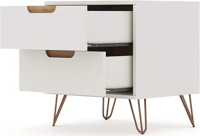 Alt view image 3 of 20 - Manhattan Comfort Rockefeller Modern Home 2 Drawer Nightstand Drawer, Off White