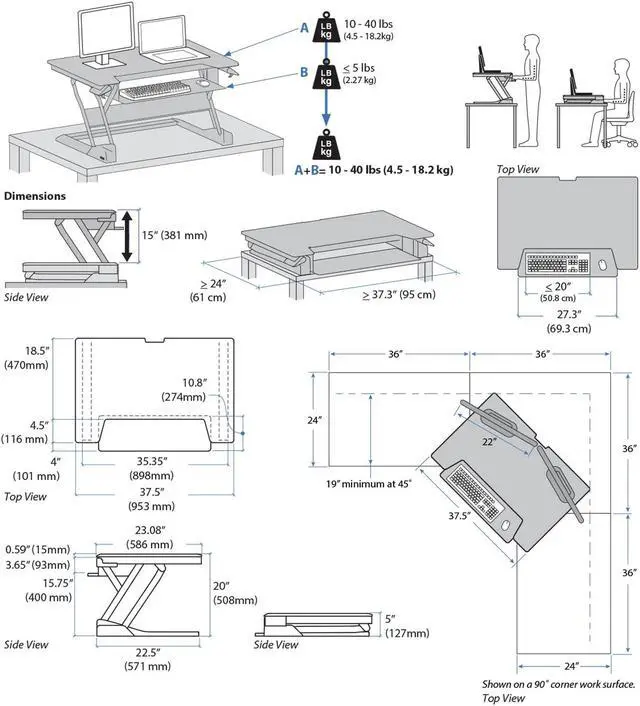 Alt view image 15 of 20 - Ergotron 33-406-085 WorkFit-TL, Sit-Stand Desktop Workstation (Black with grey surface)
