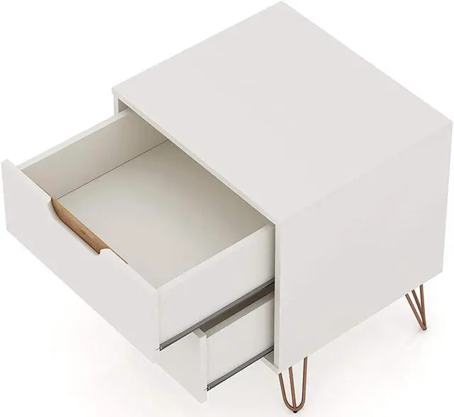 Alt view image 6 of 20 - Manhattan Comfort Rockefeller Modern Home 2 Drawer Nightstand Drawer, Off White