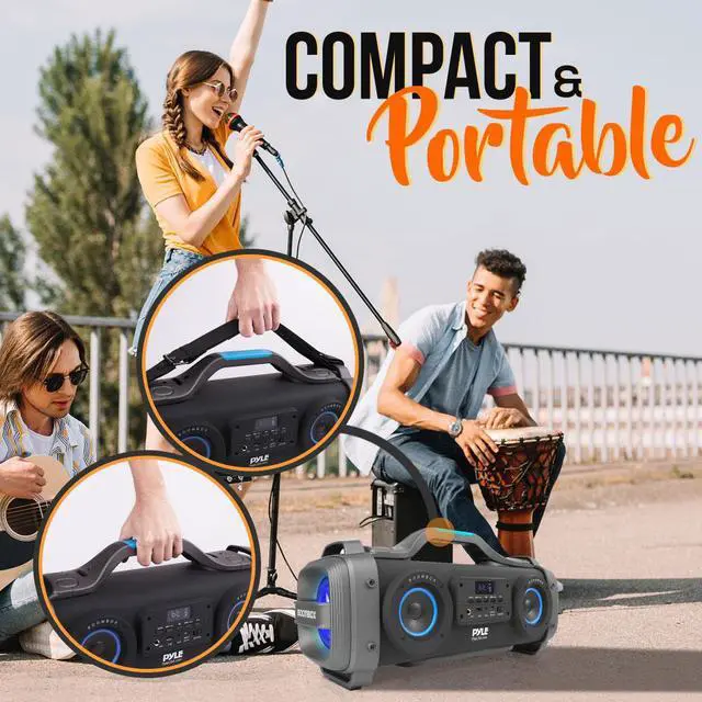 Alt view image 7 of 7 - Pyle PBMSPG148 Bluetooth Boombox Karaoke Speaker System with DJ Party Lights