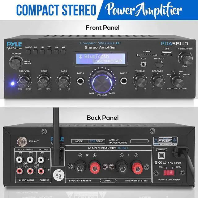 Alt view image 7 of 19 - Pyle PDA5BU.0 Home Compact Bluetooth Amplifier Stereo Receiver System with FM Radio, MP3/USB/SD/AUX (200 Watt)