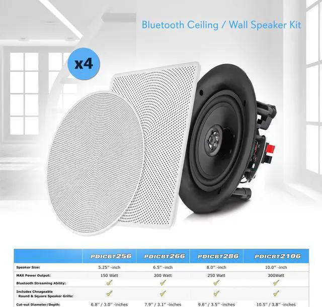Alt view image 6 of 8 - Pyle Audio 8 Inch 2 Way 250W Flush Mount Bluetooth Ceiling Wall Speakers, 4 Pack