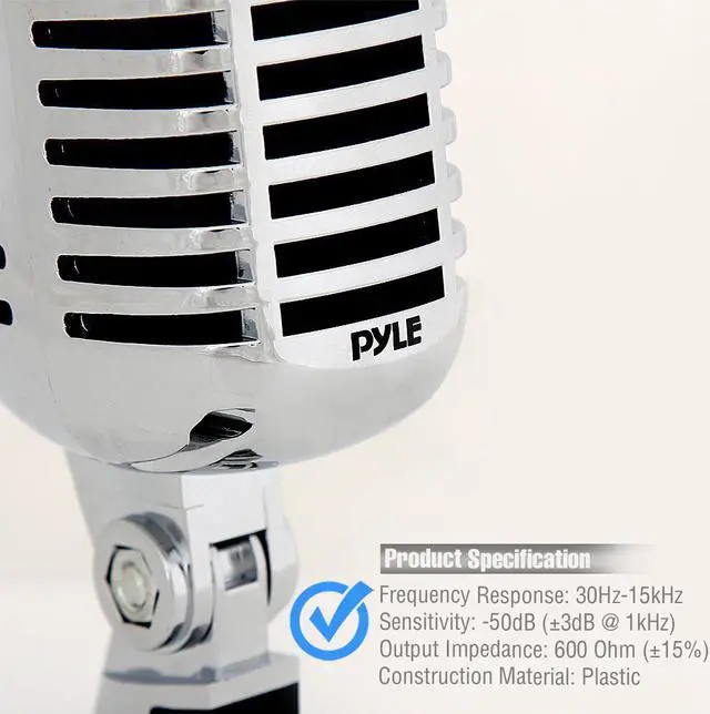 Alt view image 15 of 19 - PylePro - Classic Retro Vintage Style Dynamic Vocal Microphone with 16ft XLR Cable (Silver)