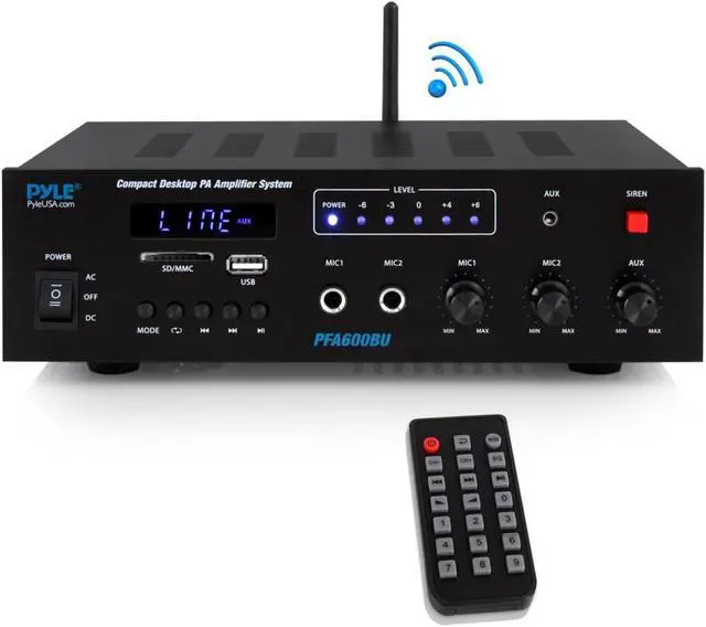 Alt view image 15 of 20 - Bluetooth Public Address Amplifier - Compact PA Speaker & Microphone Receiver System with (2) Mic Inputs, MP3/USB/SD Readers, FM Radio (300 Watt)