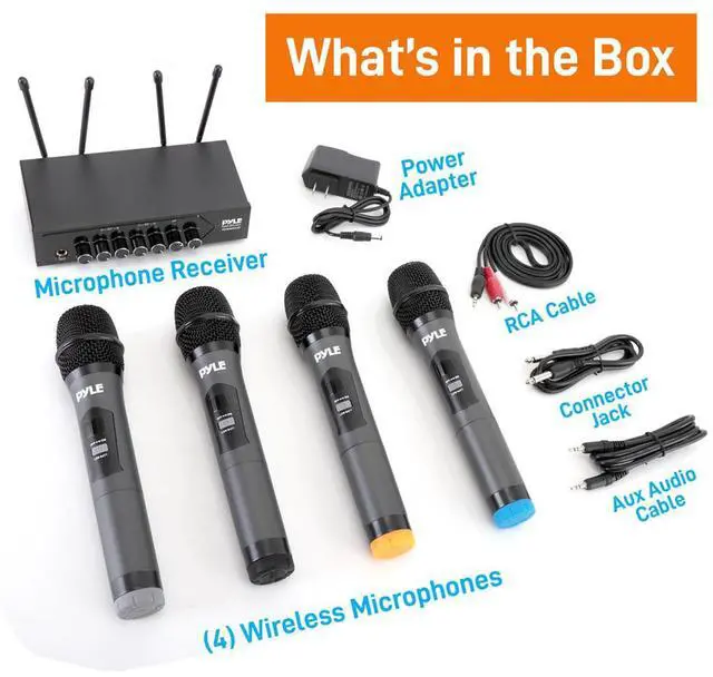 Alt view image 4 of 7 - Pyle Wireless Microphone System Set w/ Bluetooth Receiver Base & 4 Handheld Mics