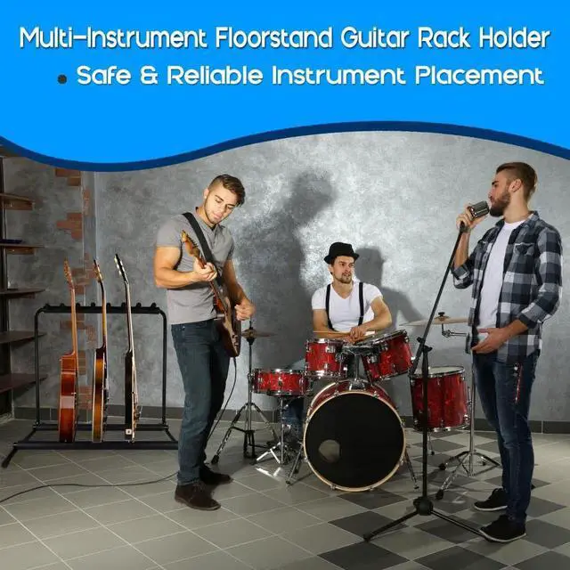 Alt view image 4 of 10 - Pyle PGST43 Multi Instrument 7 Slot Universal Guitar Floor Stand Rack Holder