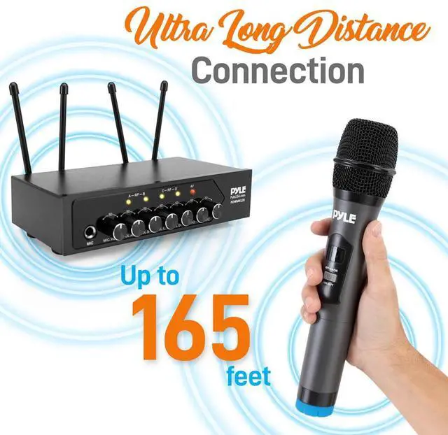 Alt view image 5 of 7 - Pyle Wireless Microphone System Set w/ Bluetooth Receiver Base & 4 Handheld Mics