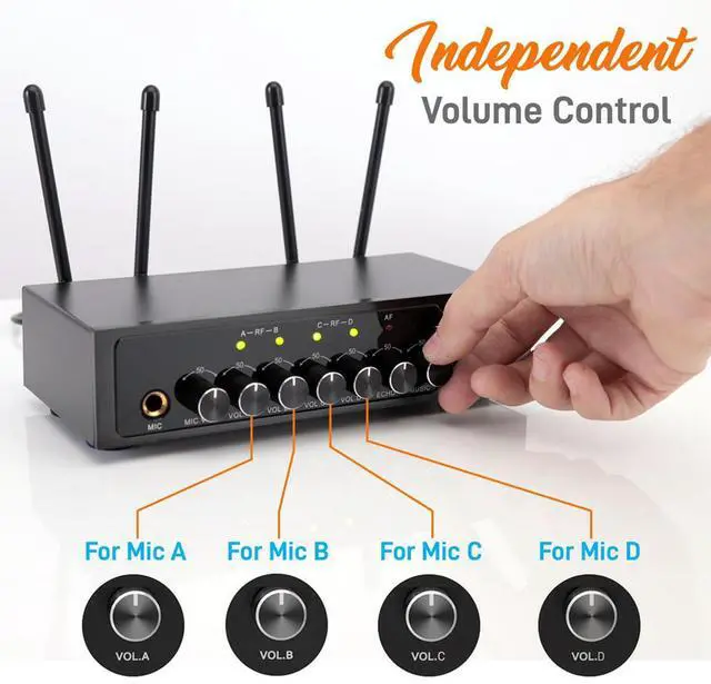 Alt view image 6 of 7 - Pyle Wireless Microphone System Set w/ Bluetooth Receiver Base & 4 Handheld Mics
