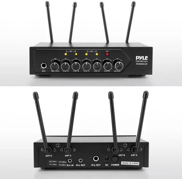 Alt view image 2 of 7 - Pyle Wireless Microphone System Set w/ Bluetooth Receiver Base & 4 Handheld Mics