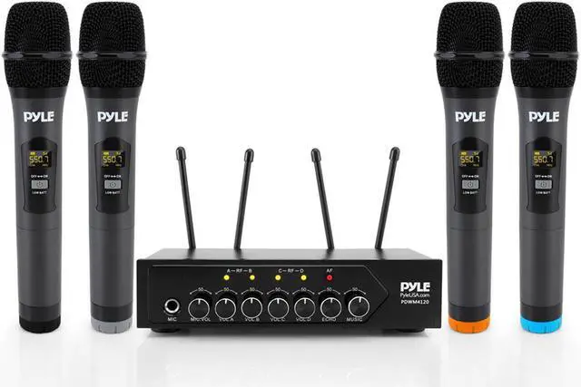 Main image of Pyle Wireless Microphone System Set w/ Bluetooth Receiver Base & 4 Handheld Mics