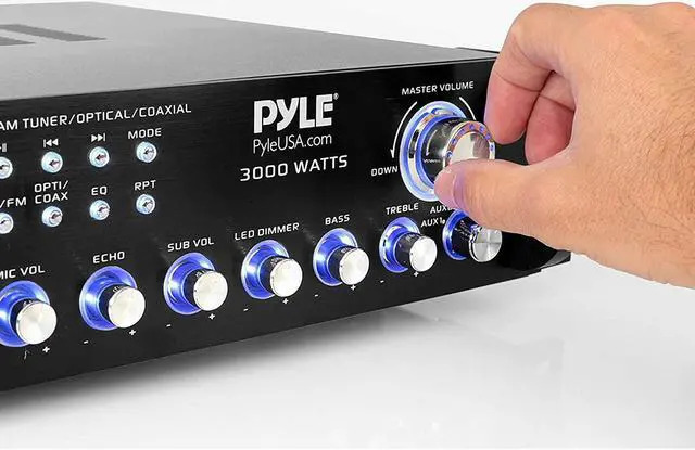 Alt view image 4 of 12 - Pyle 3000W 4 Channel Bluetooth Hybrid Preamplifier System w/Microphones & Remote
