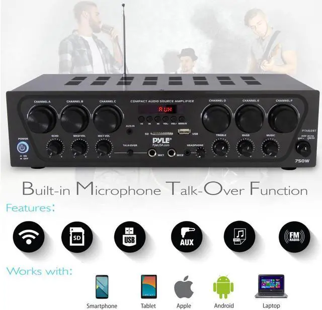Alt view image 7 of 11 - Pyle PTA62BT Bluetooth Home Audio 750 Watt 6 Channel Amplifier Stereo Receiver