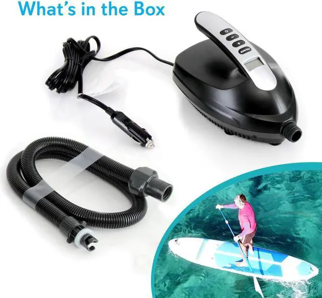 Alt view image 8 of 9 - digital electric air pump compressor  110w 12 volt quick air inflator w/lcd, 016 adjustable psi  for water sport inflatable sup stand up paddle board  serenelife slpump20