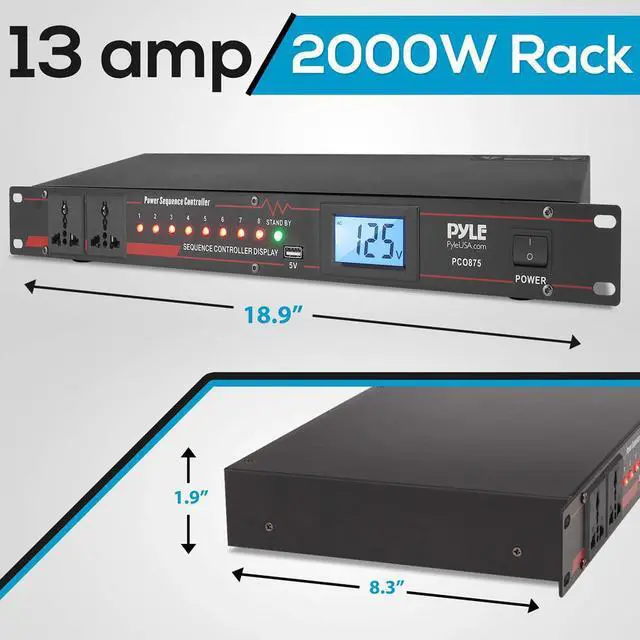 Alt view image 3 of 9 - 10 outlet power sequencer conditioner  13 amp 2000w rack mount pro audio digital power supply controller regulator w/voltage readout, surge protector, for home theater stage/studio use  pyle pco875