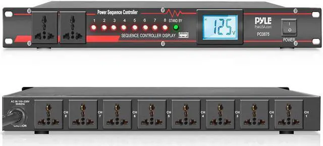 Alt view image 2 of 9 - 10 outlet power sequencer conditioner  13 amp 2000w rack mount pro audio digital power supply controller regulator w/voltage readout, surge protector, for home theater stage/studio use  pyle pco875