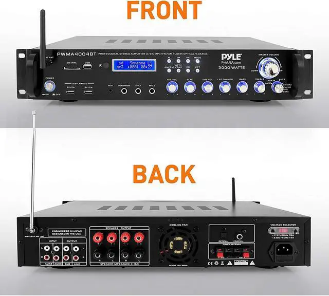 Alt view image 3 of 12 - Pyle 3000W 4 Channel Bluetooth Hybrid Preamplifier System w/Microphones & Remote