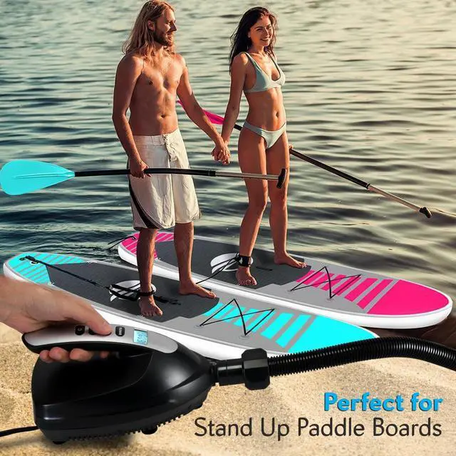 Alt view image 6 of 9 - digital electric air pump compressor  110w 12 volt quick air inflator w/lcd, 016 adjustable psi  for water sport inflatable sup stand up paddle board  serenelife slpump20