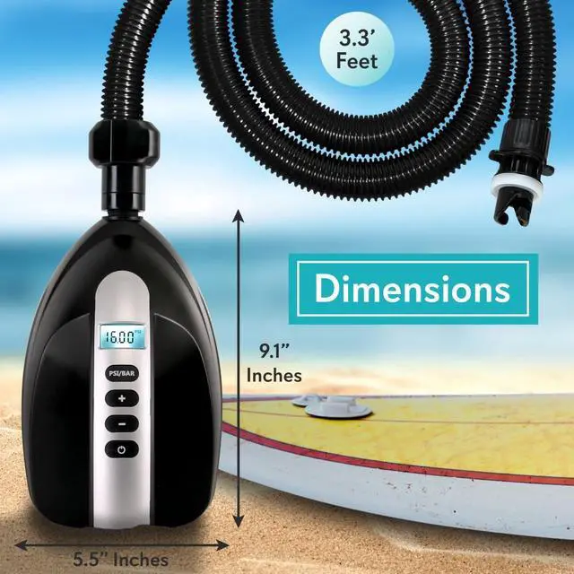 Alt view image 3 of 9 - digital electric air pump compressor  110w 12 volt quick air inflator w/lcd, 016 adjustable psi  for water sport inflatable sup stand up paddle board  serenelife slpump20
