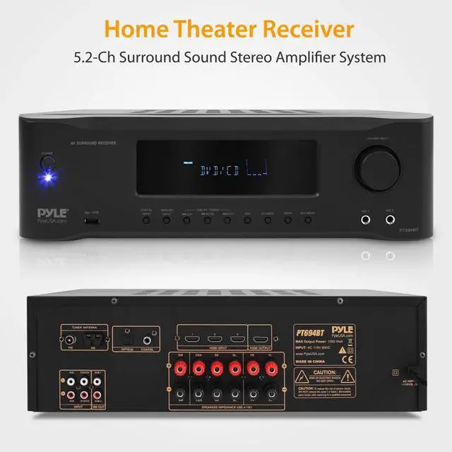 Alt view image 3 of 10 - Pyle PT694BT Bluetooth 5.2 Channel 1000 Watt Home Theater Audio/Video Receiver