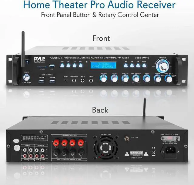 Alt view image 5 of 9 - Pyle 3000 Watt Pro Home Audio Multi Channel Bluetooth Hybrid Amplifier Receiver