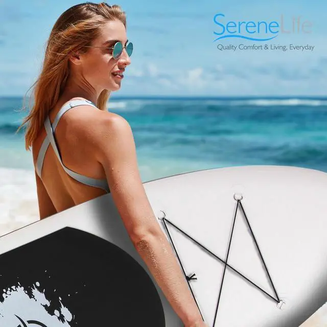 Alt view image 5 of 7 - SereneLife 11 Foot Free Flow Inflatable SUP Stand Up Paddle Board Kit, White