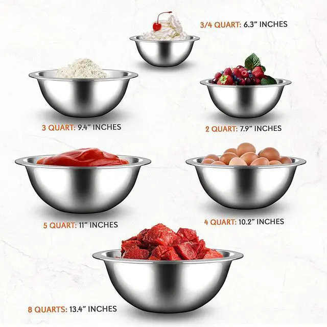 Alt view image 2 of 14 - NutriChef 6 Piece Stainless Steel Home Kitchen Food Prep Mixing Serving Bowl Set