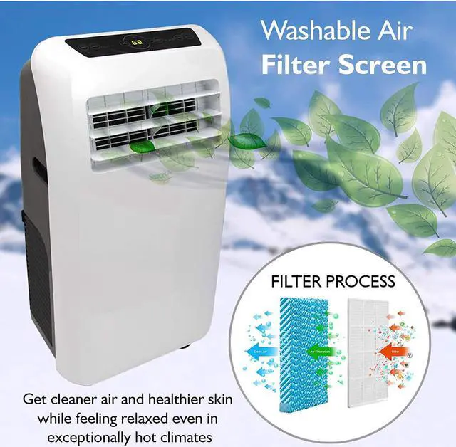 Alt view image 7 of 11 - serenelife 10,000 btu portable air conditioner + 9,000 btu heater, 4in1 ac unit with builtin dehumidifier, fan modes, remote control, complete window exhaust kit for rooms up to 350 sq. ft