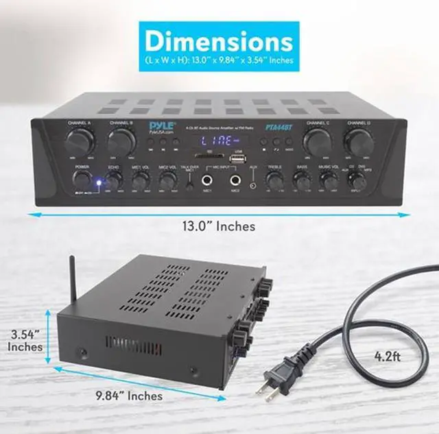Alt view image 2 of 6 - Pyle PTA44BT.5 Bluetooth Home Audio 500 Watt 4 Channel Amplifier Stereo Receiver