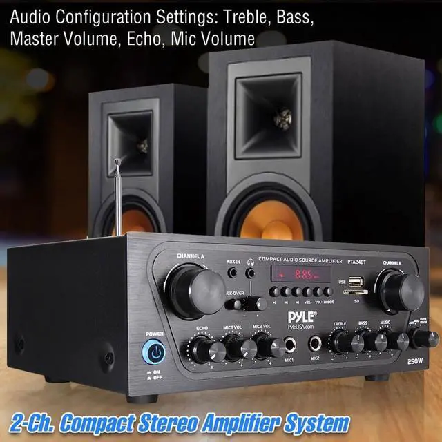 Alt view image 19 of 20 - Pyle PTA24BT 250W 2-Channel Compact Bluetooth Home Audio Amplifier with Stereo Receiver