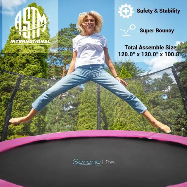 Alt view image 6 of 14 - SereneLife 10 Foot Outdoor Trampoline and Safety Net Enclosure for Kids, Pink