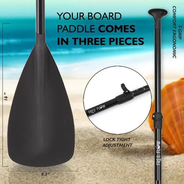 Alt view image 4 of 7 - SereneLife 11 Foot Free Flow Inflatable SUP Stand Up Paddle Board Kit, White