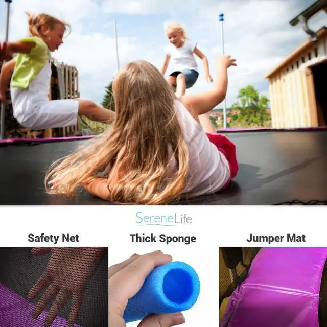 Alt view image 5 of 14 - SereneLife 10 Foot Outdoor Trampoline and Safety Net Enclosure for Kids, Pink